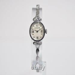 1950 S Vintage LeCoultre 14k or blanc et diamant petite Femmes Cocktail watch