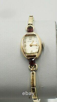 Femmes 14K Or Jaune LeCoultre 17j GARNET MONTRE avec Stretch Band Running 3m/24h