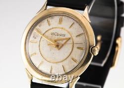 Le Coultre Homme Rempli D'Or Remontage Montre With Cuir Sangle Unique Hands