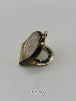 Montre de voyage Jaeger-LeCoultre vintage dorée et bleue fonctionnelle attache