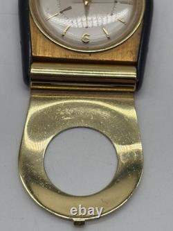 Montre de voyage Jaeger-LeCoultre vintage dorée et bleue fonctionnelle attache