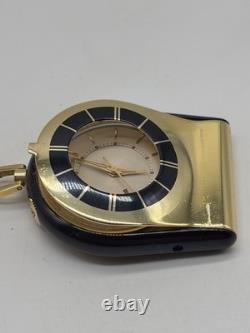 Montre de voyage Jaeger-LeCoultre vintage dorée et bleue fonctionnelle attache