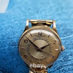 Montre homme vintage Jaeger LeCoultre en or massif 18 carats calendrier pouss