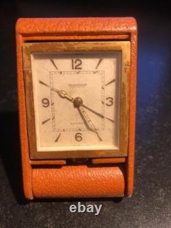 Pendulette Ados Hermès cuir fauve, mouvement Jaeger Lecoultre pour Hermès